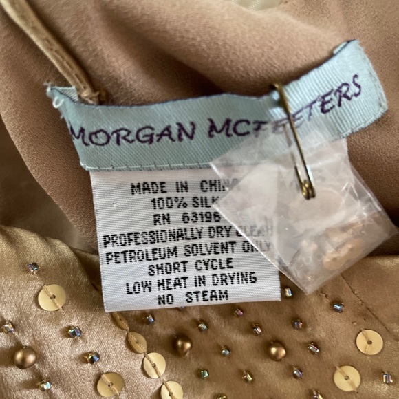 Nwot Ombré Beaded Sequin Silk Gown Long size 6Champagne W/Slit & Kick Pleat - Picture 5 of 9